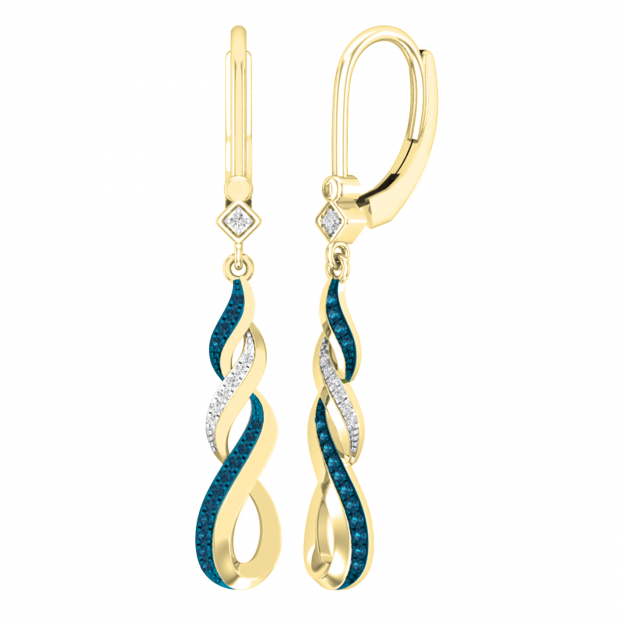 0.15 Carat (ctw) Round Blue & White Diamond Ladies Infinity Drop Earrings 10K Yellow Gold