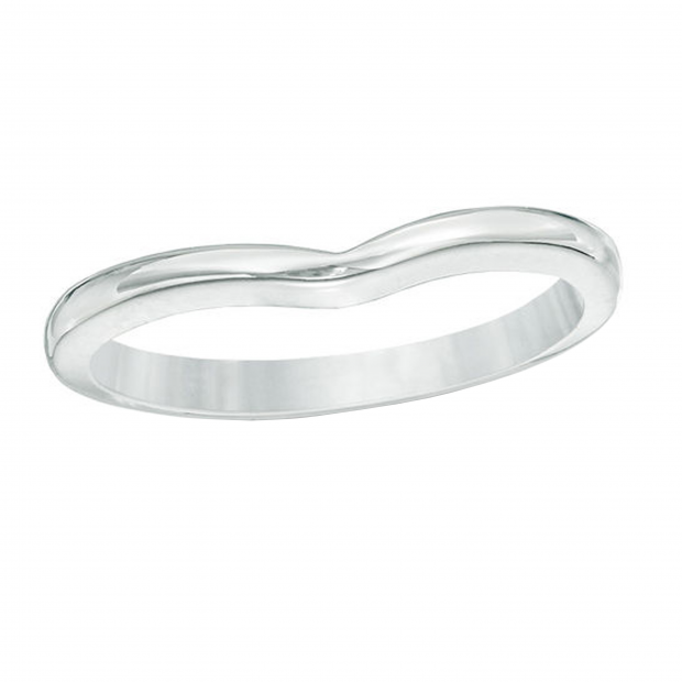 Ladies Anniversary Wedding Stackable Guard Chevron Plain Band, 14K White Gold