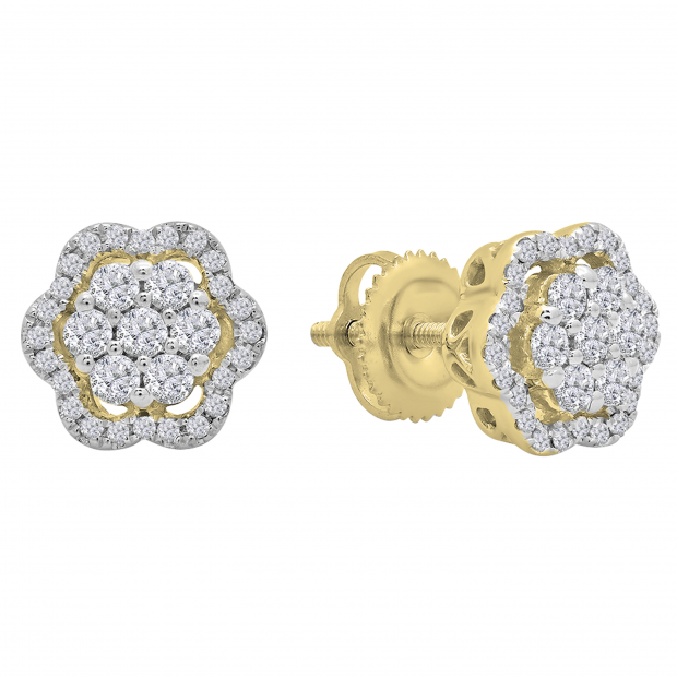 0.45 Carat (ctw) Round White Diamond Ladies Fashion Cluster Style Stud Earrings 1/2 CT 10K Yellow Gold