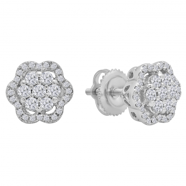 0.45 Carat (ctw) Round White Diamond Ladies Fashion Cluster Style Stud Earrings 1/2 CT 18K White Gold