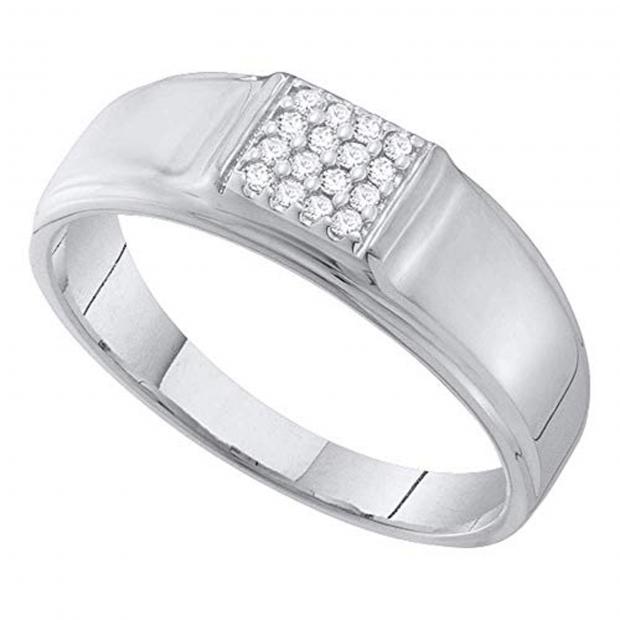 0.10 Carat (ctw) Round White Diamond Mens Square Cluster Wedding Band 1/10 CT 10K White Gold