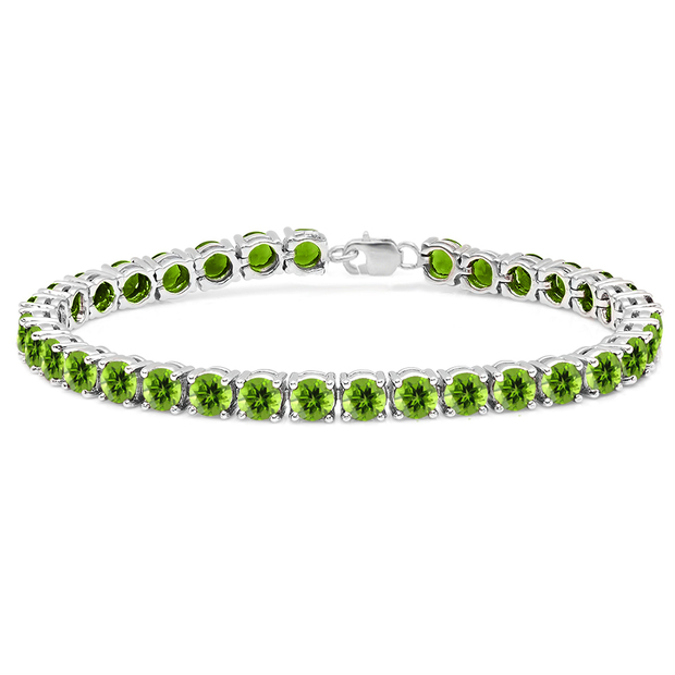 15.00 Carat (ctw) Sterling Silver Real Round Peridot Ladies Tennis Bracelet