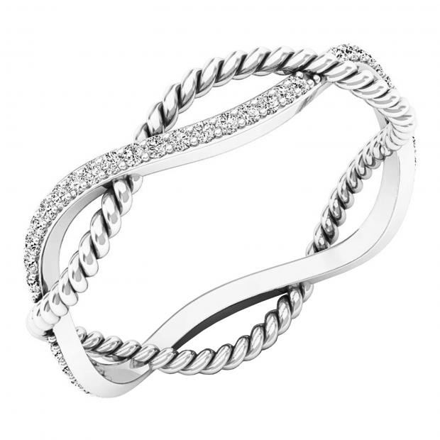 0.20 Carat (ctw) Round White Diamond Ladies Infinity Rope Wedding Band 1/5 CT 10K White Gold