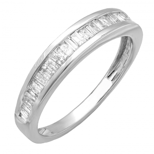 0.50 Carat (ctw) Baguettes White Diamond Ladies Anniversary Stackable Wedding Band Sterling Silver