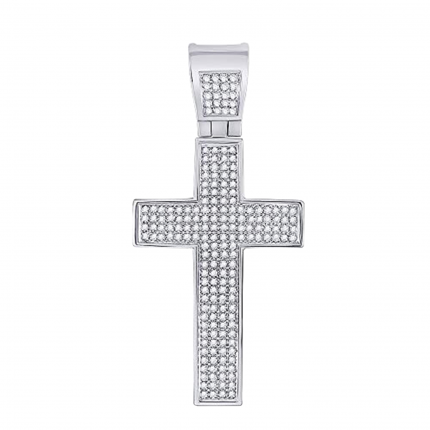 0.50 Carat (ctw) Round White Diamond Mens Cross Charm Pendant 1/2 CT Sterling Silver