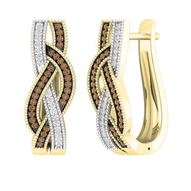 0.30 Carat (ctw) Round Champagne & White Diamond Ladies Swirl Hoop Earrings 1/3 CT, 18K Yellow Gold