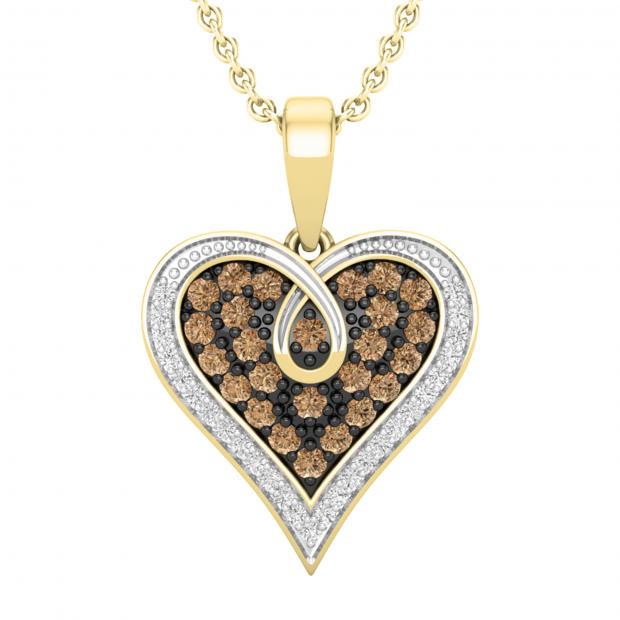 0.52 Carat (ctw) Round Champagne & White Diamond Ladies Heart Pendant 1/2 CT 10K Yellow Gold