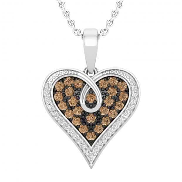 0.52 Carat (ctw) Round Champagne & White Diamond Ladies Heart Pendant 1/2 CT 18K White Gold