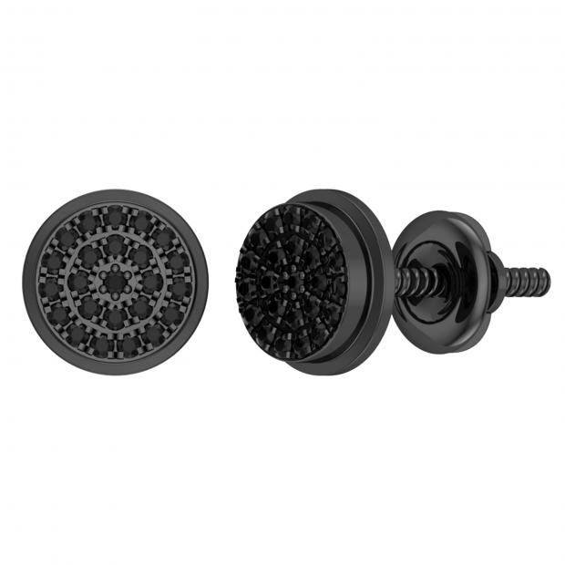 0.25 Carat (ctw) Round Black Diamond Hip Hop Mens Stud Earrings 1/4 CT Black Plated 10K White Gold