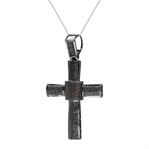 2.50 Carat (ctw) Round Black Diamond Ladies Cross Pendant, Black Rhodium Plated Sterling Silver