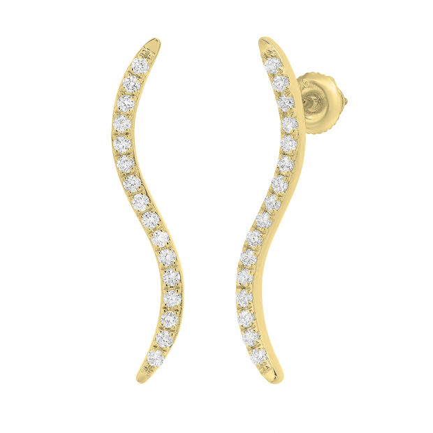 0.30 Carat (ctw) Round White Diamond Ladies Curved Crawler Climber Earrings 1/3 CT 14K Yellow Gold