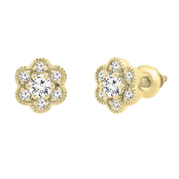 0.45 Carat (ctw) Round White Diamond Ladies Cluster Flower Stud Earrings 1/2 CT 10K Yellow Gold