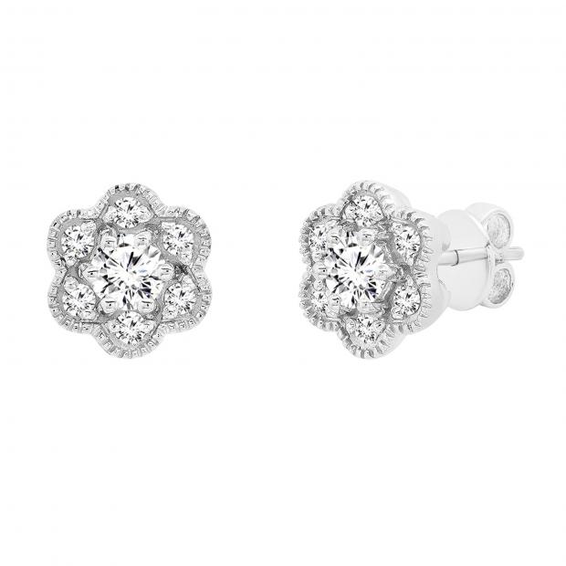 0.45 Carat (ctw) Round White Diamond Ladies Cluster Flower Stud Earrings 1/2 CT 14K White Gold