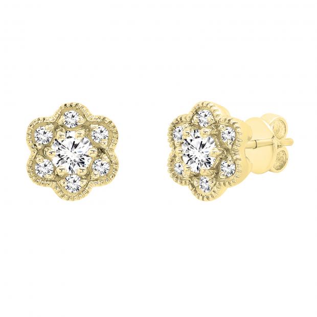 0.45 Carat (ctw) Round White Diamond Ladies Cluster Flower Stud Earrings 1/2 CT 14K Yellow Gold