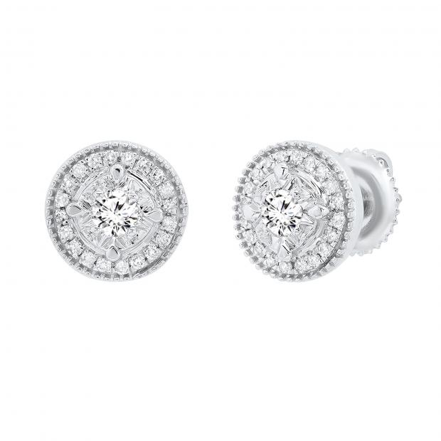 0.30 Carat (ctw) Round White Diamond Frame Ladies Cluster Stud Earrings 1/3 CT 10K White Gold