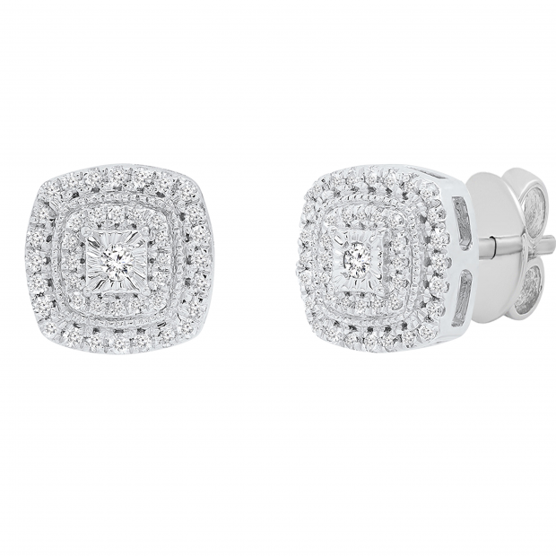 0.25 Carat (ctw) Round Diamond Ladies Cluster Cushion Frame Stud Earrings 1/4 CT 14K White Gold