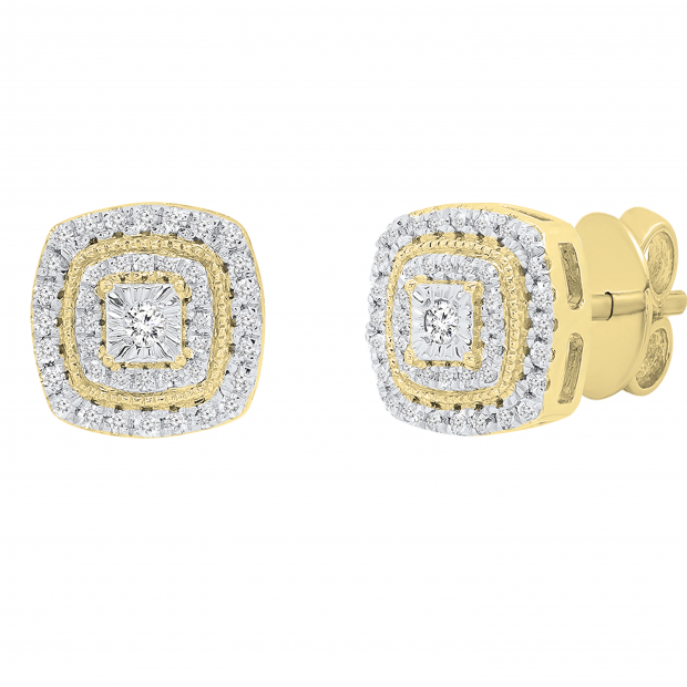 0.25 Carat (ctw) Round Diamond Ladies Cluster Cushion Frame Stud Earrings 1/4 CT 14K Yellow Gold