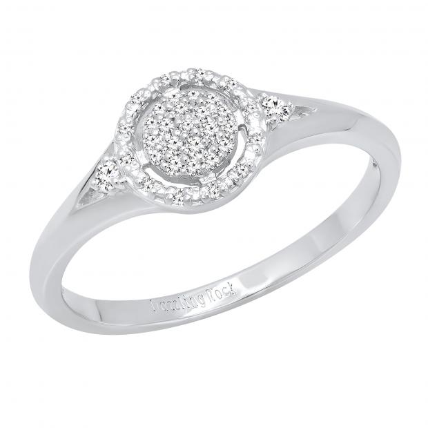 0.15 Carat (ctw) Round White Diamond Ladies Cluster Flower Bridal Engagement Ring 10K White Gold