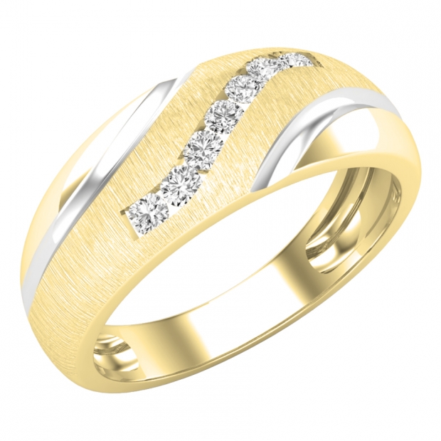 Round White Diamond 7 Stone Cathedral Style Anniversary Wedding Band for Men (0.22 ctw Color I-J Clarity I1-I2) in 14K Yellow Gold