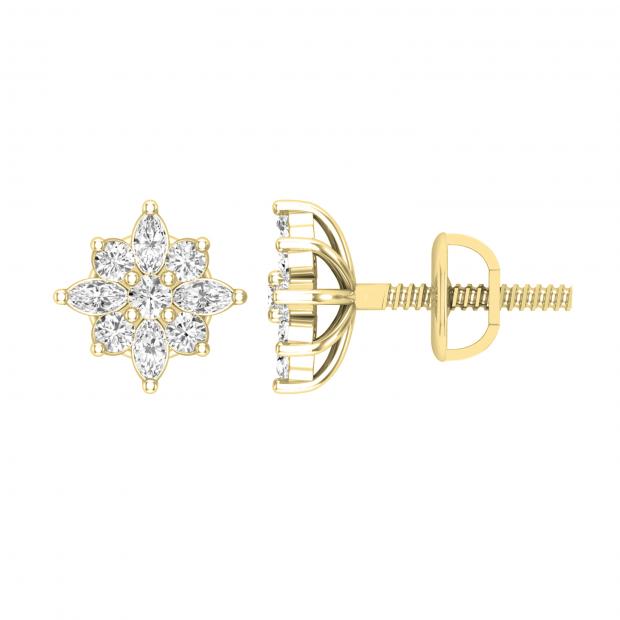 0.35 Carat (ctw) Round & Marquise Diamond Ladies Flower Shaped Stud Earrings 1/3 CT 10K Yellow Gold