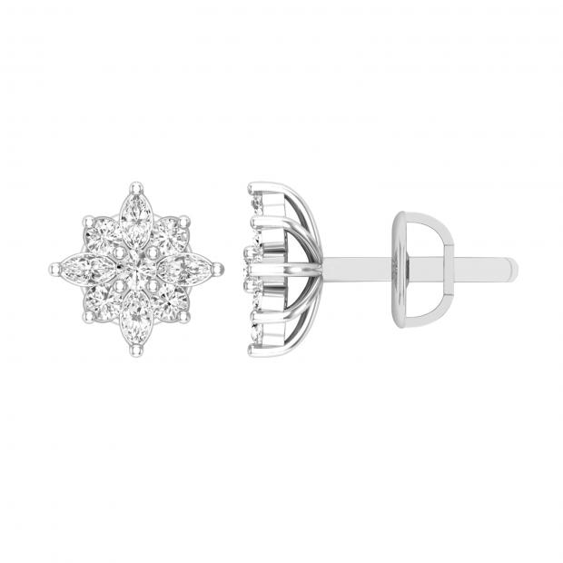 0.35 Carat (ctw) Round & Marquise Diamond Ladies Flower Shaped Stud Earrings 1/3 CT Sterling Silver