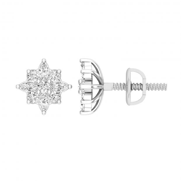 0.35 Carat (ctw) Round & Marquise Diamond Ladies Flower Shaped Stud Earrings 1/3 CT Sterling Silver