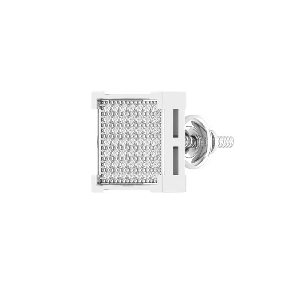 0.13 Carat (ctw) Round White Diamond Square Shape Mens Hip Hop Stud Earring (Only 1Pc) 10K White Gold