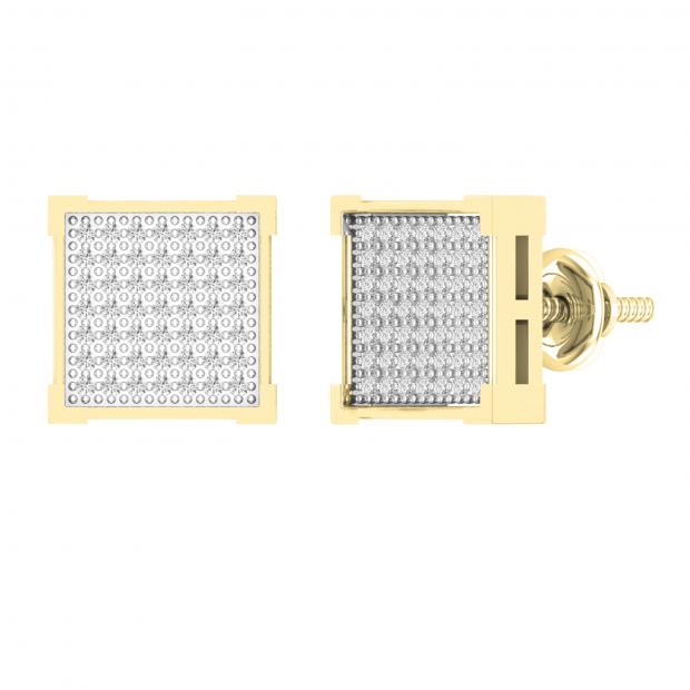 0.25 Carat (ctw) Round White Diamond Square Shape Mens Hip Hop Stud Earring 1/4 CT 10K Yellow Gold