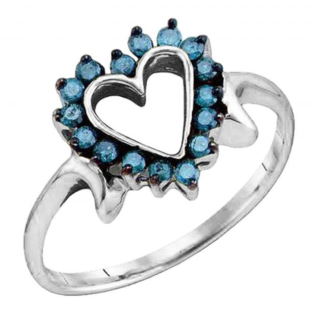 0.25 Carat (ctw) Round Blue Diamond Ladies Promise Heart Engagement Ring 1/4 CT 18K White Gold