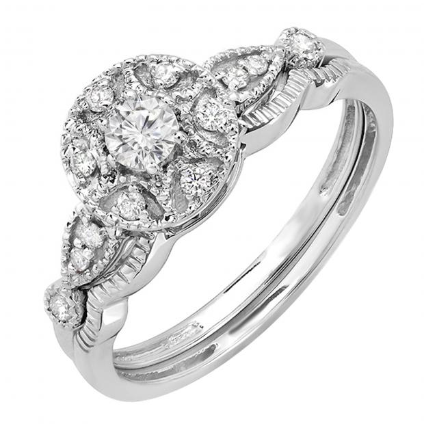 0.33 Carat (ctw) Round White Diamond Ladies Engagement Ring Band Set 1/3 CT 10K White Gold