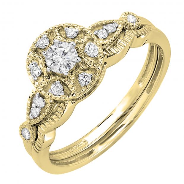 0.33 Carat (ctw) Round White Diamond Ladies Engagement Ring Band Set 1/3 CT 18K Yellow Gold