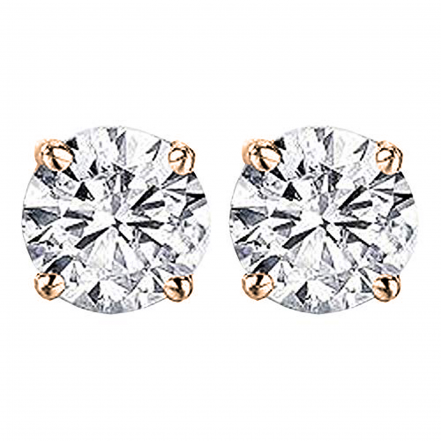 0.20 Carat (ctw) Round White Diamond Ladies Solitaire Stud Earrings 1/5 CT 14K Rose Gold