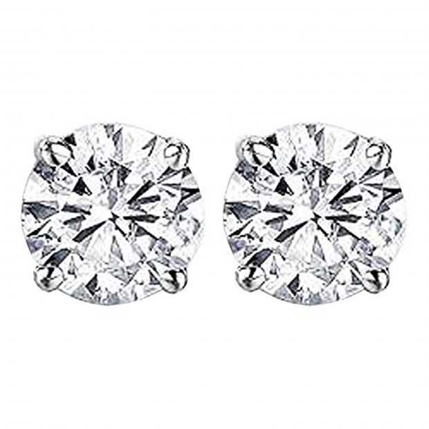 0.20 Carat (ctw) Round White Diamond Ladies Solitaire Stud Earrings 1/5 CT 14K White Gold