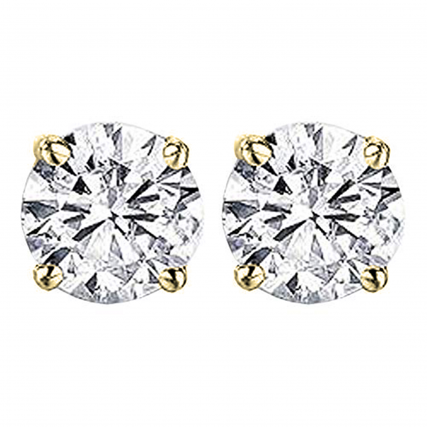 0.20 Carat (ctw) Round White Diamond Ladies Solitaire Stud Earrings 1/5 CT 14K Yellow Gold