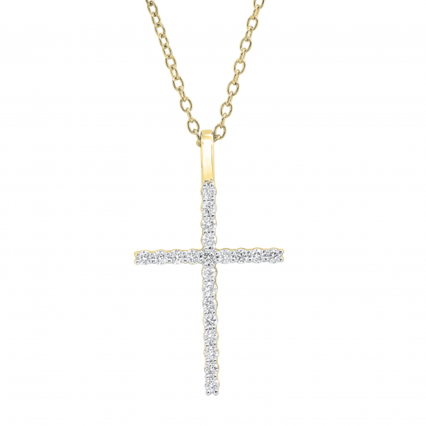 0.30 Carat (ctw) Round White Diamond Ladies Cross Pendant 1/3 CT 10K Yellow Gold