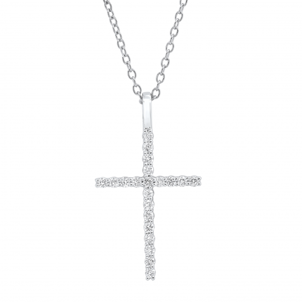 0.30 Carat (ctw) Round White Diamond Ladies Cross Pendant 1/3 CT Sterling Silver