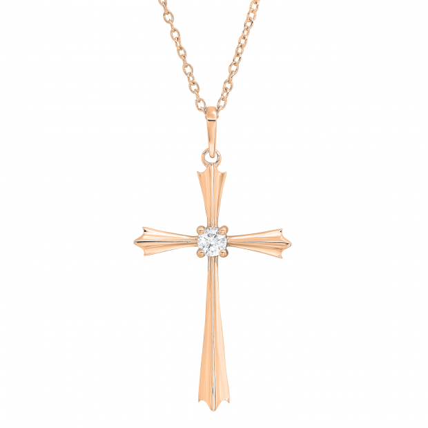 0.15 Carat (ctw) Round White Diamond Ladies Solitaire Flared Arms Cross Pendant 18K Rose Gold