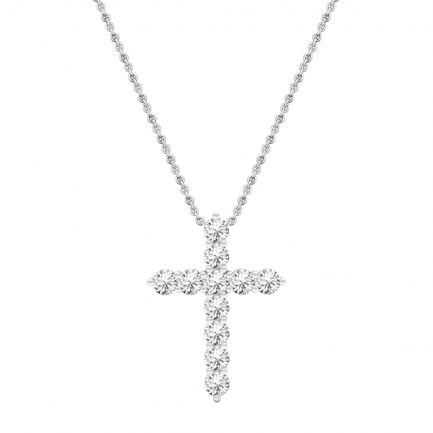1.95 Carat (ctw) Round White Diamond Ladies Cross Pendant 2 CT 14K White Gold