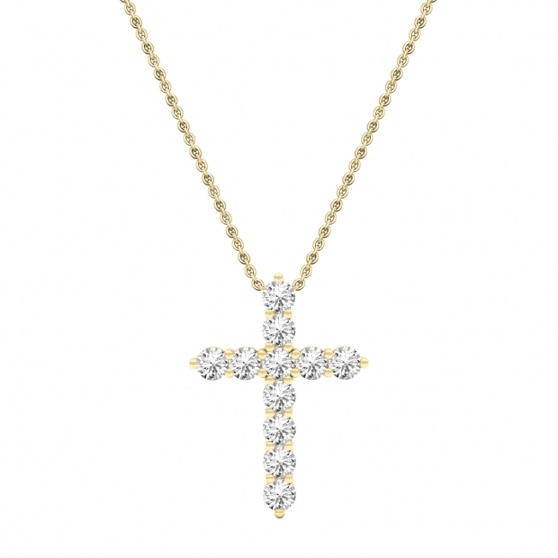 1.95 Carat (ctw) Round White Diamond Ladies Cross Pendant 2 CT 10K Yellow Gold