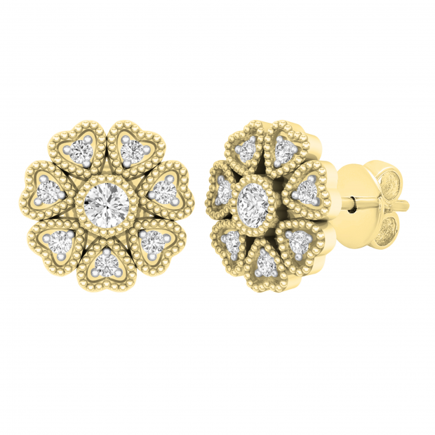 0.25 Carat (ctw) Round Diamond Ladies Hearts Cluster Flower Stud Earrings 1/4 CT 18K Yellow Gold