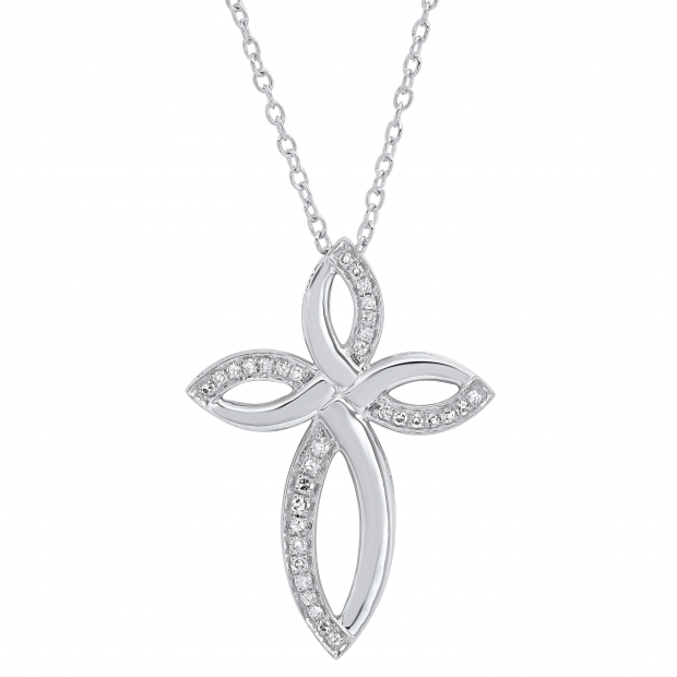 0.15 Carat (ctw) Round White Diamond Ladies Fashion Loop Cross Pendant 10K White Gold