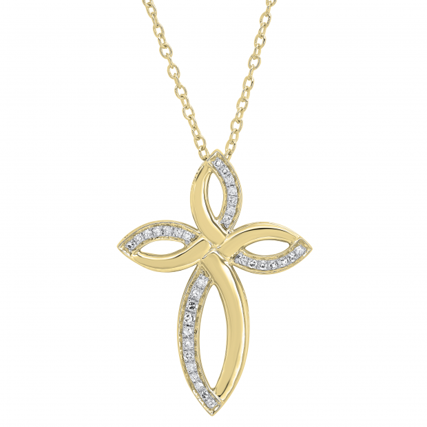 0.15 Carat (ctw) Round White Diamond Ladies Fashion Loop Cross Pendant 14K Yellow Gold