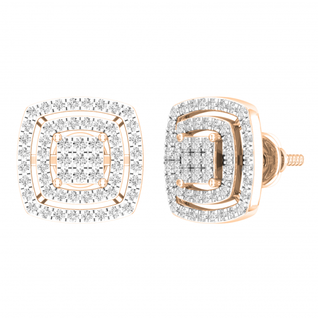 0.50 Carat (ctw) Round Diamond Ladies Cluster Double Cushion Stud Earrings 1/2 CT 14K Rose Gold