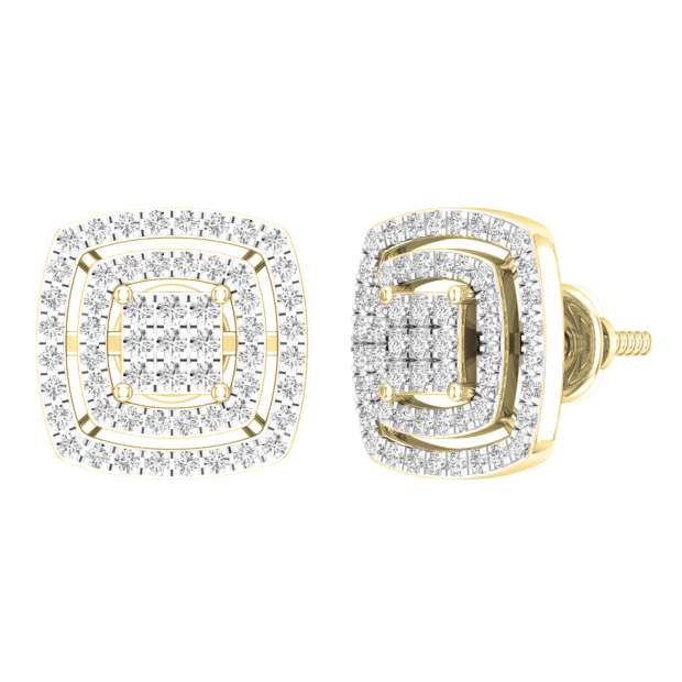 0.50 Carat (ctw) Round Diamond Ladies Cluster Double Cushion Stud Earrings 1/2 CT 14K Yellow Gold
