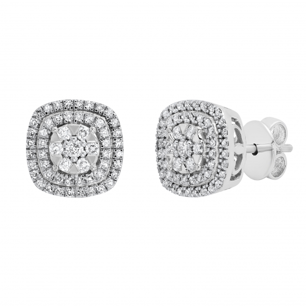 0.50 Carat (ctw) Round Diamond Ladies Double Cushion Frame Stud Earrings 1/2 CT Sterling Silver