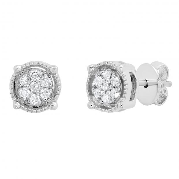 0.10 Carat (ctw) Round White Diamond Ladies Cluster Stud Earrings 1/10 CT 14K White Gold