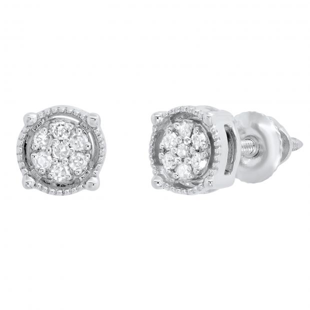 0.10 Carat (ctw) Round White Diamond Ladies Cluster Stud Earrings 1/10 CT 14K White Gold
