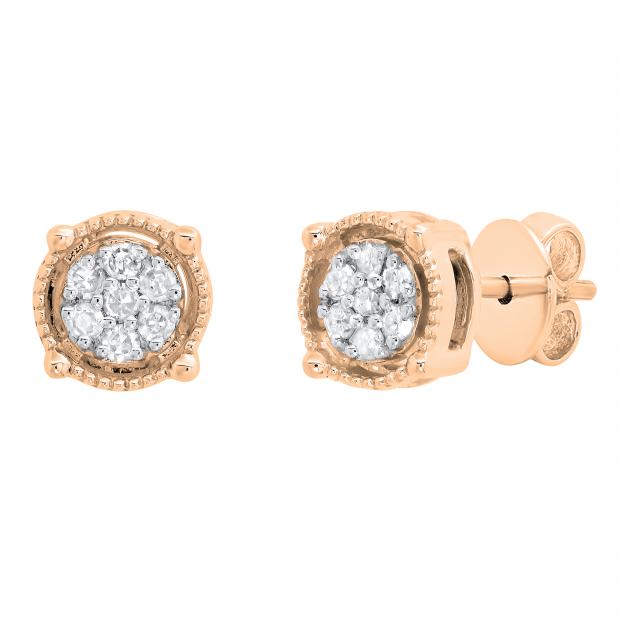 0.10 Carat (ctw) Round White Diamond Ladies Cluster Stud Earrings 1/10 CT 18K Rose Gold