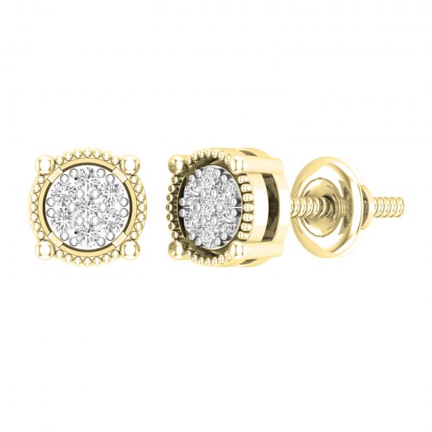 0.10 Carat (ctw) Round White Diamond Ladies Cluster Stud Earrings 1/10 CT 18K Yellow Gold