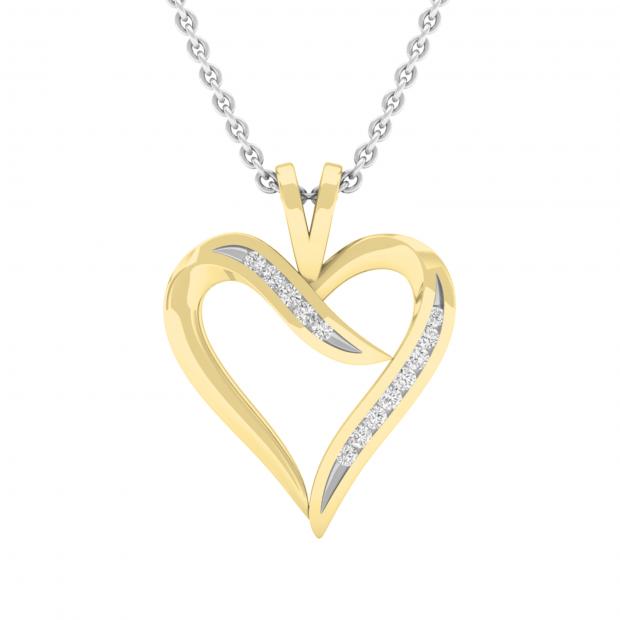 0.10 Carat (ctw) Round White Diamond Ladies Heart Shaped Ribbon Pendant 1/10 CT 10K Yellow Gold
